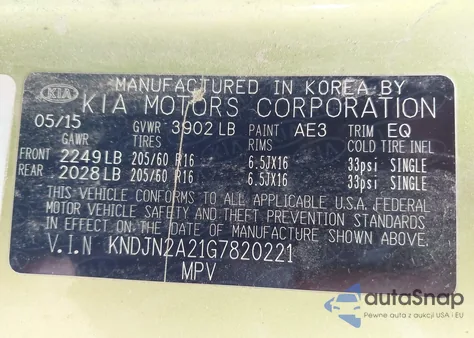 2016 Kia Soul z USA, uszkodzony, nr VIN KNDJN2A21G7820221